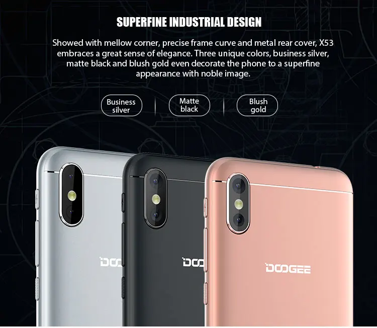 DOOGEE X53 1GB RAM 16GB ROM MTK6580M 1.3GHz Quad Core 5.3 Inch 2.5D Screen Dual Camera Android 7.0 3G Smartphone