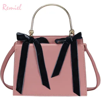 

Women's Designer Handbag 2018 New Fashion Quality PU Leather Women bag Ribbon Bow Tote bag Metal Ring Shoulder Messenger bags