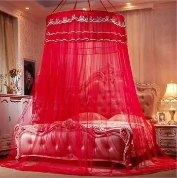 

Red Princess Lace Bed Mosquito Netting Canopy For Single Double King Size