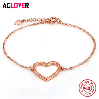 

Rose Gold 925 Sterling Silver Bracelet Woman Heart Fashion Charm Bracelet Silver Female Jewelry