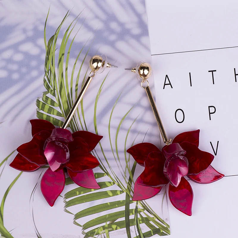 Trendy Dangle Fashion Flower Resin Earrings for Women Big Long Metal Dangling Acrylic Drop Earring Girls Elegant Wedding Brincos (4)