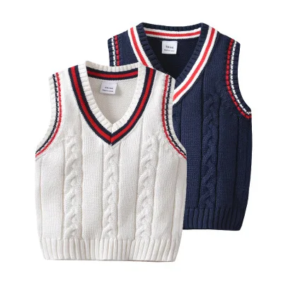 

6-24 months Casual Autumn baby Boys Vest Sweaters for baby Boys V-neck Cotton Knitted Kids Infantil Clothes Baby Tops