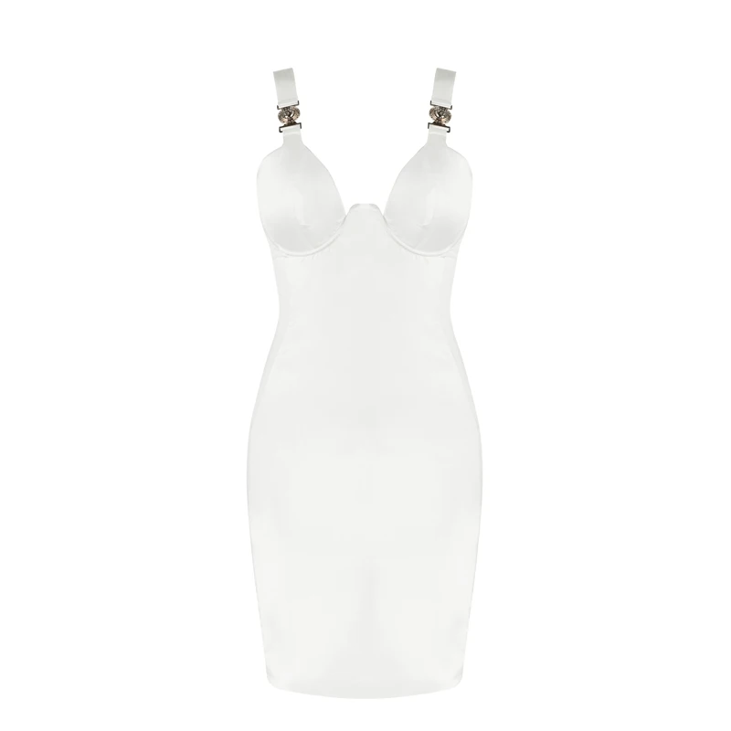 INDRESSME модное женское Полосатое Сетчатое платье на бретельках зимнее платье сексуальное облегающее платье с глубоким v-образным вырезом на спине Vestidos Новинка - Цвет: White Dress