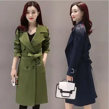 

2017 New Korean Style Winter Womens Long Elegant Windbreaker Slim Turn-down Collar Office Lady Trench Coat High Quality E43