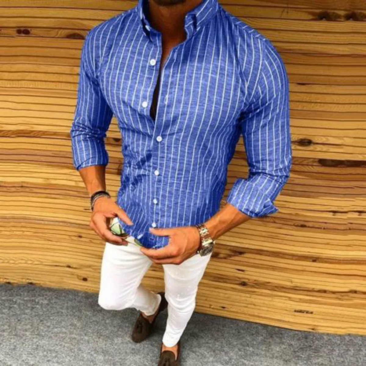 

Autumn New Brand hot sale Fashion Men Long Sleeve Striped Shirt Casual Slim Fit Stylish Dress Shirts Tops
