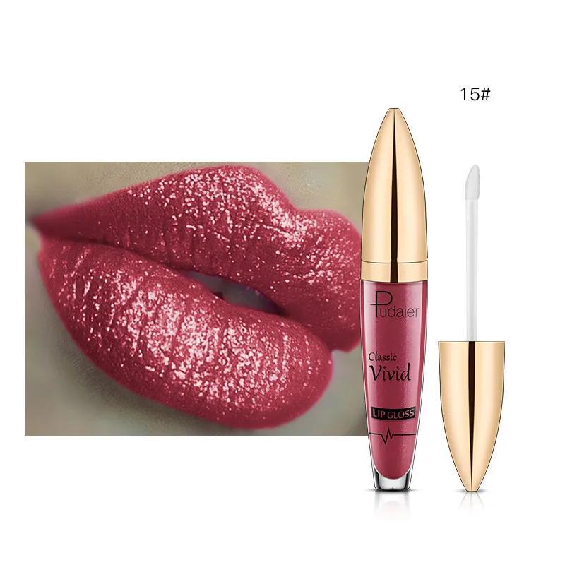 Pudaier 18Colors Glitter Liquid Lipgloss Waterproof Makeup Cosmetics Bright Lip Sense Metallic Matte Pearl Lip Gloss - Цвет: Color 15