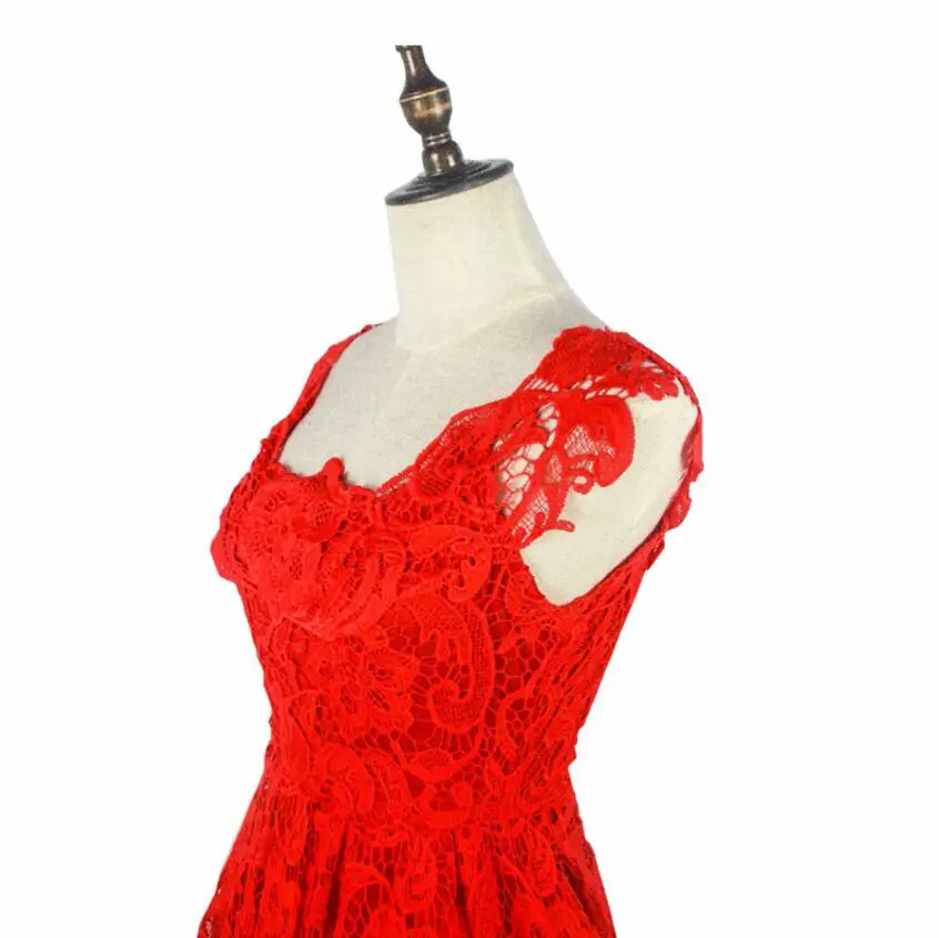 Женское элегантное кружевное платье в стиле пэчворк, однотонное сексуальное платье трапециевидной формы без рукавов, облегающее вечернее платье, vestido de festa Vestidos - Цвет: Красный