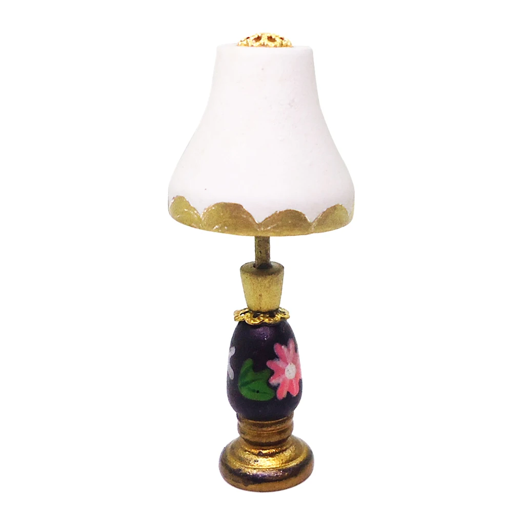 1/12 Dollhouse Light Lamp Toy Wooden Table Lamp Retro Desk Light Model Crafts For Miniatures Room Decor Accessory