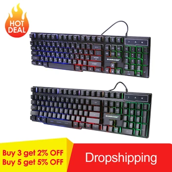 

SUNROSE K201 USB Wired Gaming Keyboard 104 Keys 3-Color Backlight Splashproof Feel Keyboard with Package for LOL PUBG Keyboard