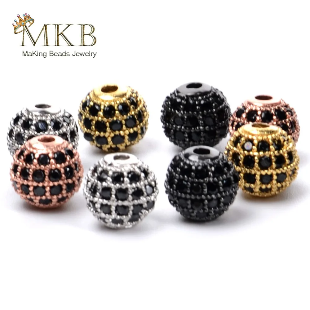 

6mm 8mm 10mm Micro Pave Black Cz Spacer Round Beads For Jewelry Making Rose Gold / Gold /Black /Silver Copper Beads Diy Bracelet