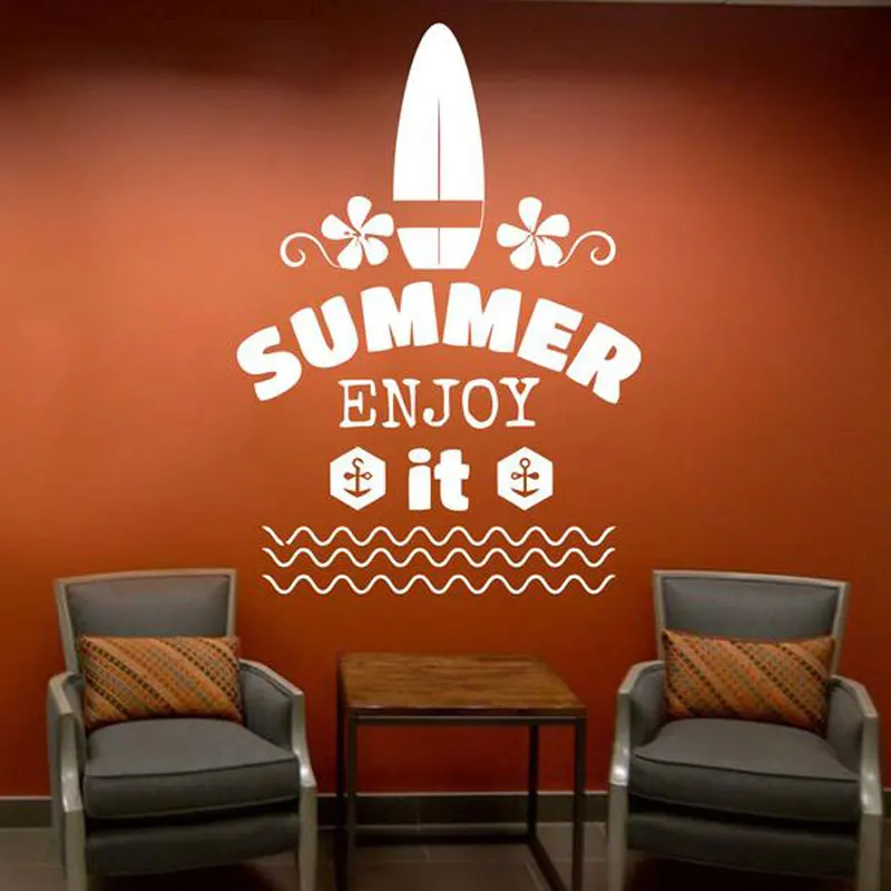 

Summer Holidays Travel Agency Office Wall Sticker Vinyl Interior Home Decor Surfboard Beach Decals Self Adhesive Murals 3606