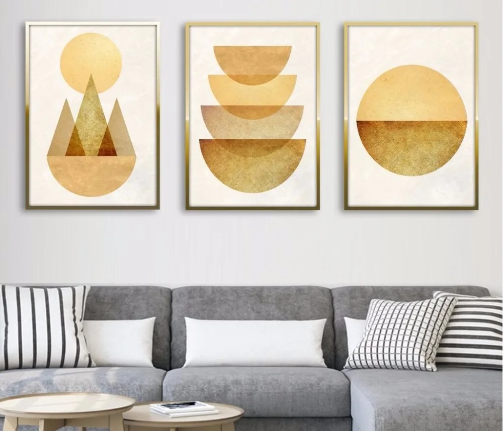 New Fashion Simple Geometric Yellow Wall Photo Dreamy Colorful Living Room Bedroom Interiorin