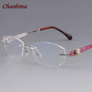 

Chashma Brand Colored Lenses Fashion Glasses Frame lunette de vue femme Rimless Titanium Spectacles Women lentes opticos mujer