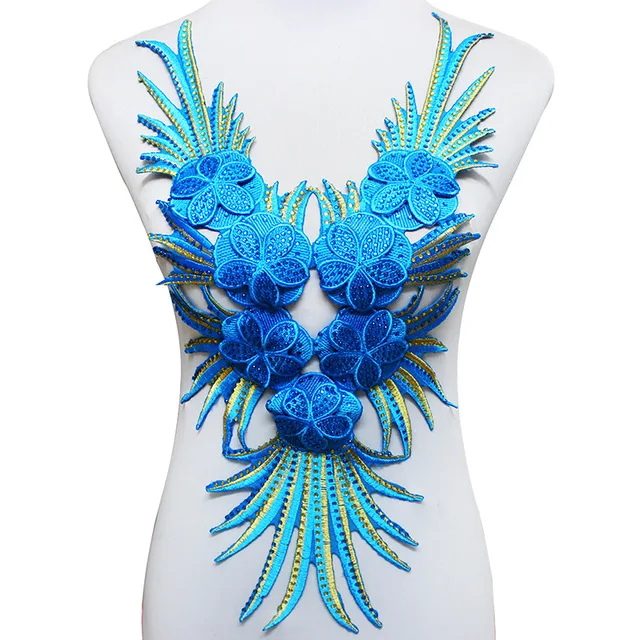 Beaded Rhinestones Neck Collar Iron On Applique Patches Fringed Bodice Sewing Accessories Aqua Dancewear/Samba/Tutu T1739 | Дом и сад