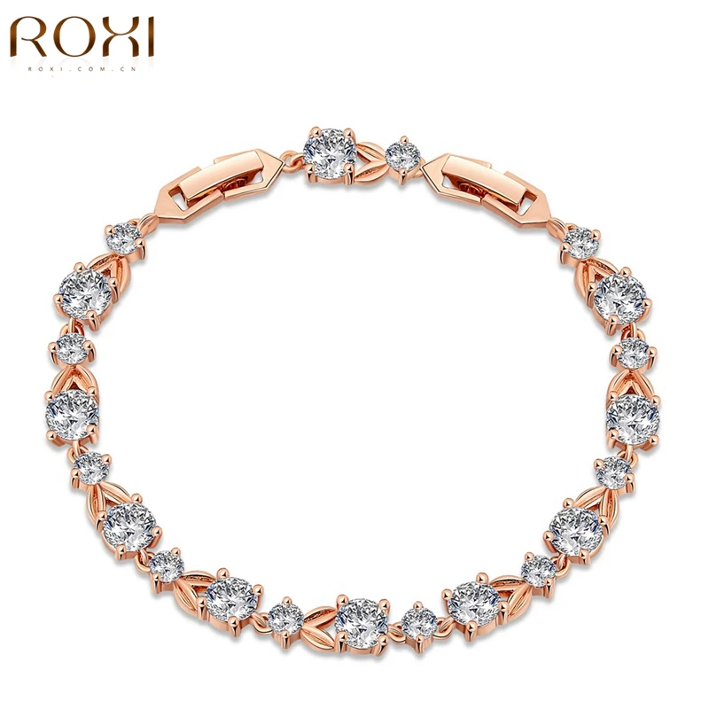 

ROXI 6 Colors Luxury Rose Gold Color Chain Link Bracelet for Women Charms Shining AAA Cubic Zircon Crystal Bracelet Jewelry