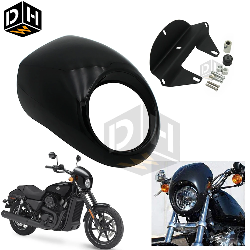 Black Headlight Fairing For Harley Front Fork Mount Dyna Sportster