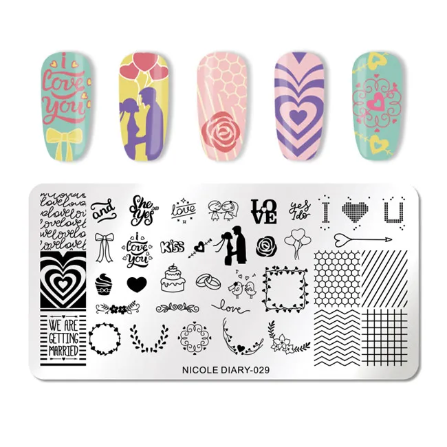 NICOLE дневник прямоугольник шаблон для штамповки ногтей геометрические цветы шикарные кружевные узоры DIY Дизайн ногтей маникюр штамп пластины трафарет - Цвет: ND-029