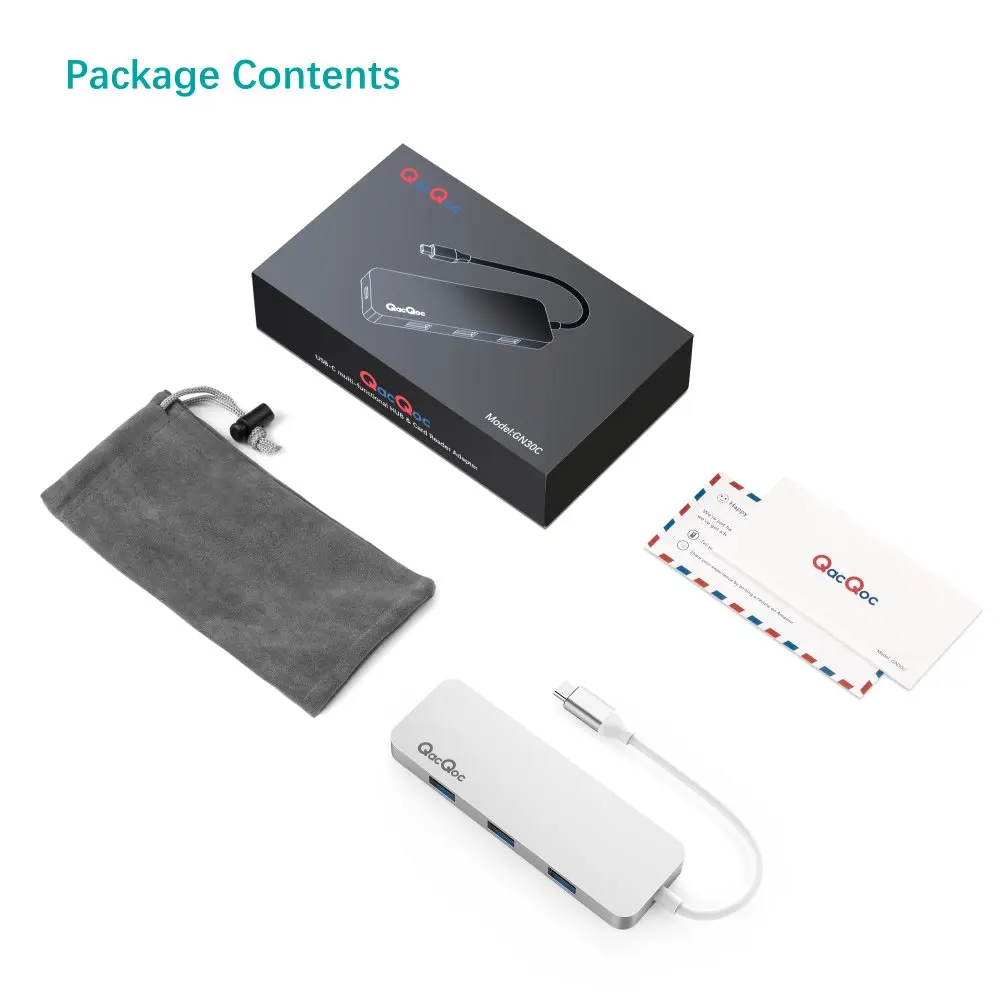 QacQoc GN30C алюминия USB C концентратор с 3 0 Порты 4 К HDMI Card Reader Тип Мощность доставки для