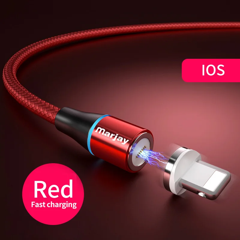 Marjay 3A магнитное зарядное устройство 2 м Micro Usb кабель для iphone Usb type C Быстрая Зарядка адаптер магнит зарядное устройство провод для samsung Xiaomi - Цвет: Red For iPhone