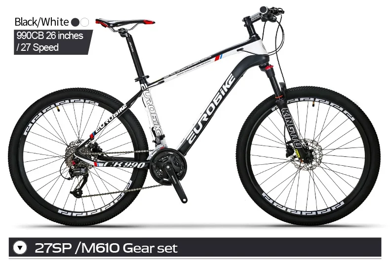 Sale EUROBIKE 26 Inches Carbon Fiber Mountain Bikes Dual Hydraulic Disc Brake Shock Fork 7