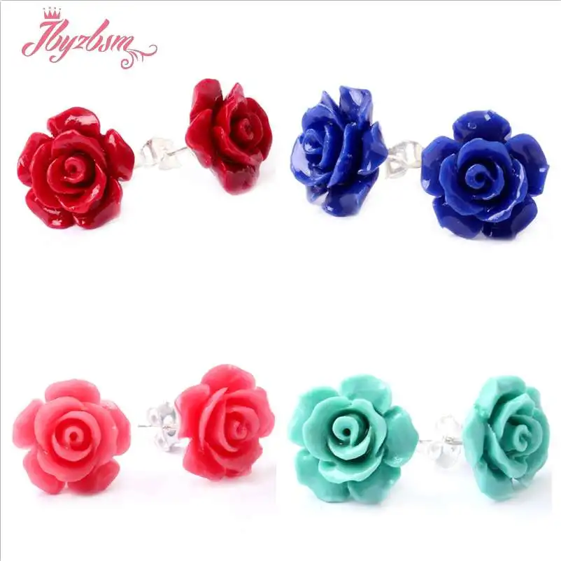 

12mm Handwork Carved Composite Flower Coral White Tibetan Silver Fashion Style Earrings For Woman Christmas Gift 1 Pair