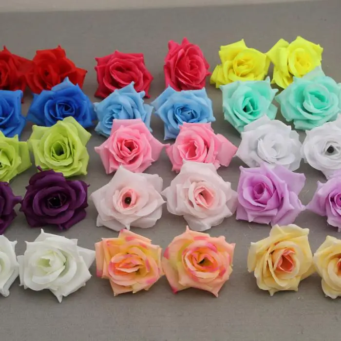 50 Pcs Fake Artificial Silk Rose Heads Flower Buds DIY Bouquet Home Wedding Craft Decor Supplies XB 66