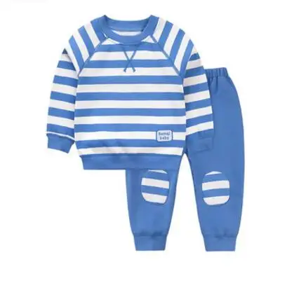 Новые комплекты для малышей одежда с длинным рукавом для малышей сезон осень–зима детский комплект плюс бархатная полосатая теплая одежда комплект брюк