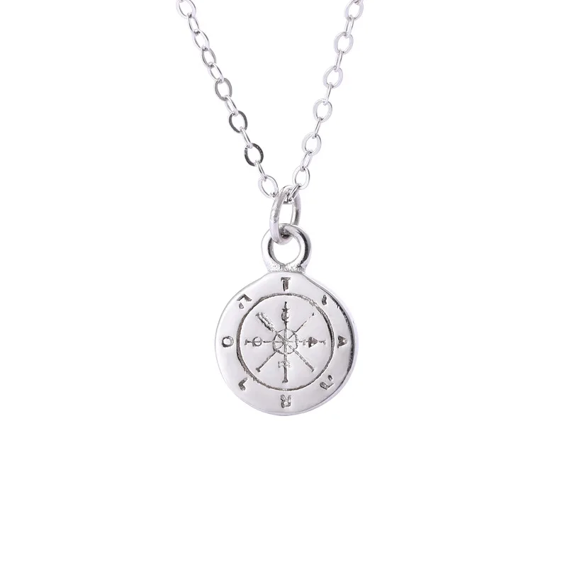 INZATT Настоящее 925 пробы Серебряное винтажное круглое ожерелье подвеска с компасом для модных женщин золотого цвета - Цвет камня: Silver