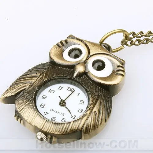 Fashion Mini Owl Necklace Style Pocket Watch Chain New WAPD006in