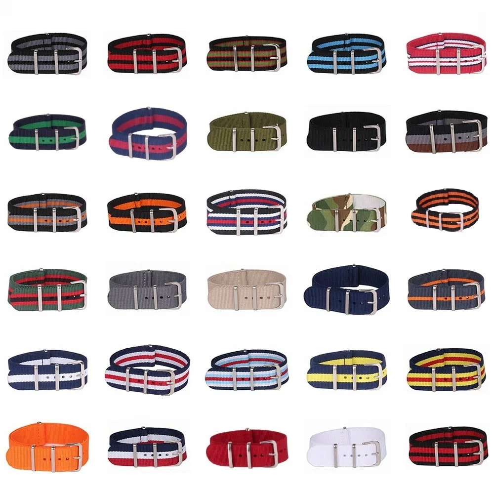 

10pcs Wholesale Stripe Retro 24 mm Strong Military Army nato fabric Nylon Watch Woven Straps Bands Buckle belt 24mm watchbands