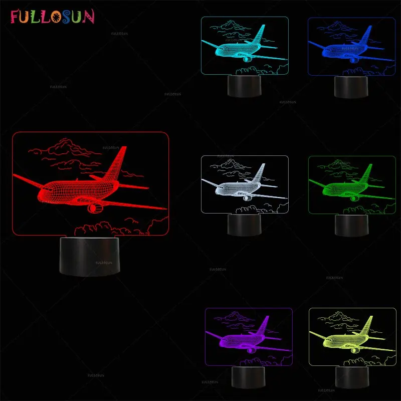 Самолет 3D визуальная лампа светодиодный Иллюзия ночник Игрушечная модель самолета ночник для детей - Испускаемый цвет: FS-4352