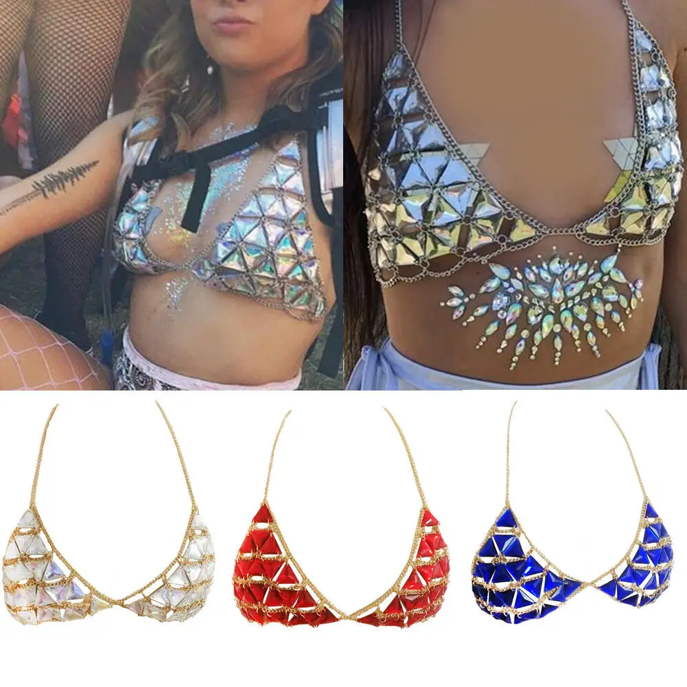 

Womens Sexy Push Up Bandage Bikini Sequin Crystal Bra Tops Beach Swimwear Sexy Crop Halter Clubwear