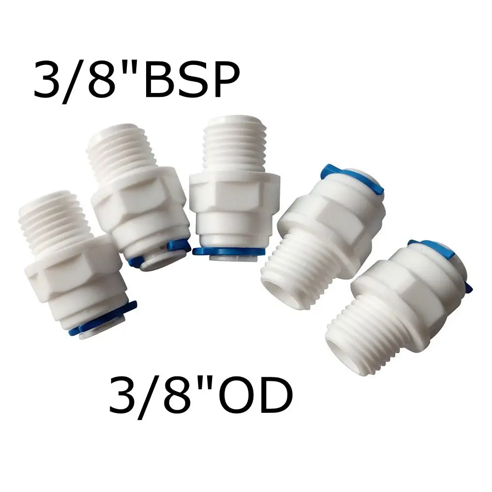 

Pack of 5 3/8" OD Tube * 3/8 " BSP Male Quick Connection Water Purifier Fittings Aquarium RO Water System ROMC-3-3