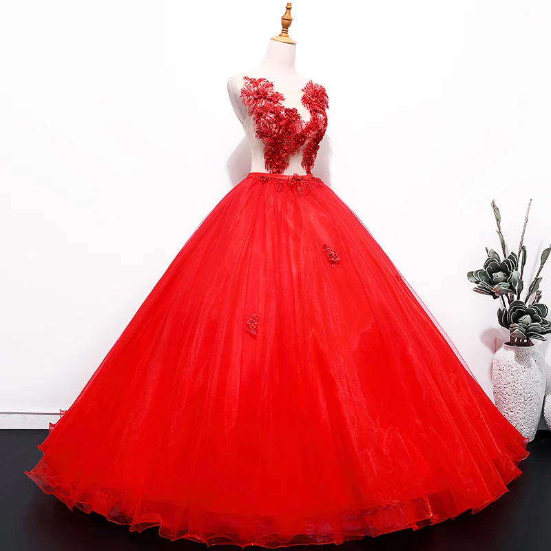 Иллюзионный лиф красные платья для Quinceanera 3D Аппликации Vestido Debutante 15 лет принцесса