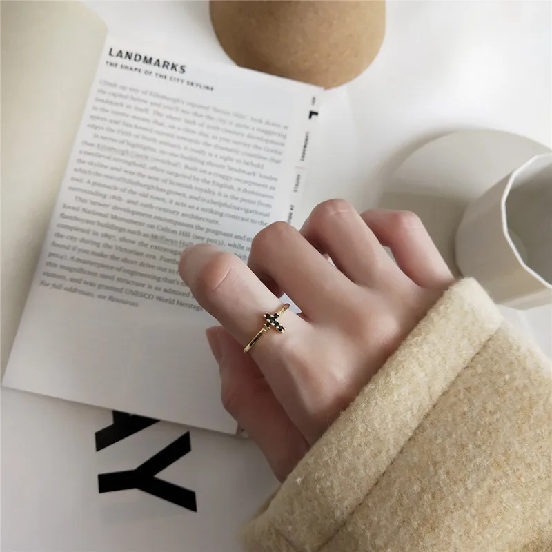 CosFecit Real Silver 925 Ring Zircon Black Opening Girls Women Rings 925 Sterling Silver Gold Color  Silver 925 Jewelry RS089  (4)