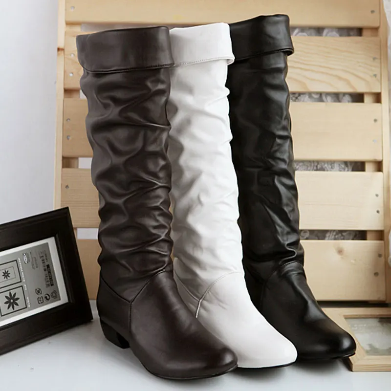 

Plus size 43 fashion new arrival Winter Mid-Calf Women Boots Black White Brown flats heels half boots autumn Snow shoes