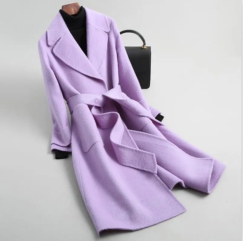 Женская Новая мода яркие цвета шерстяная куртка Дамская длинная стильная одежда для отдыха осень/зима шерстяное пальто - Цвет: purple