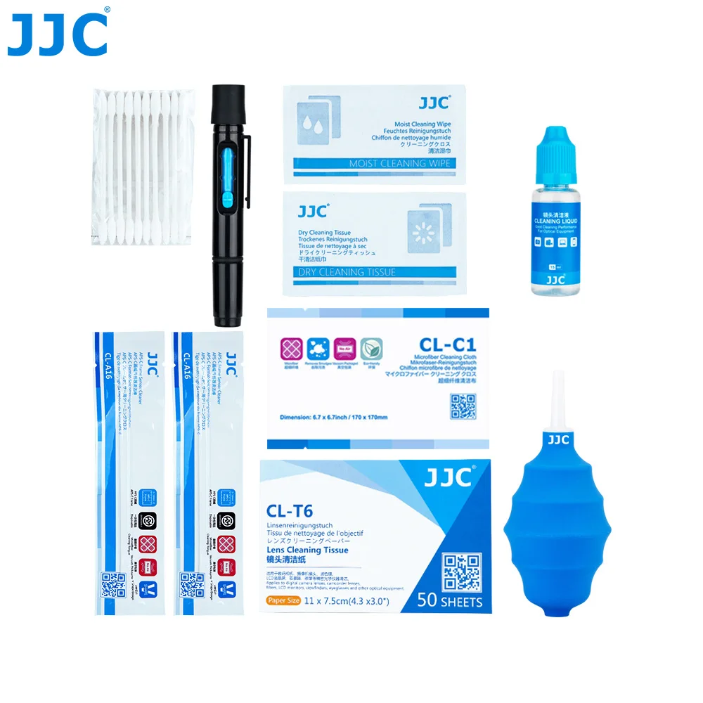 

JJC CL-9 Cleaning Kit Lens Cleaning Liquid Dry and Wet Cleaning Wipes Powerful Air-Blower Sensor Cleaner Lens Cleaning Pen