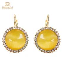 Навачи округлый лимонно-желтый опал GP Стразы кристаллический крючок Leverback Серьги SMT1009