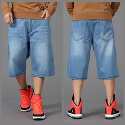 Синие прямые мужские короткие военные мужчины теленок-Длина джинсы повседневные короткие брюки multi-карманные мужские Шорты хип-хоп