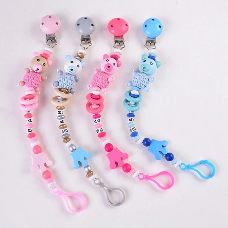 Baby Pacifier Chain Bear Letters Toys Dummy Holder Pacifier Clip Nipple Feeding