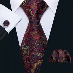 Barry. Wang шелковые галстуки для мужчин красный галстук Цветочный Пейсли набор галстуков носовой платок запонки дизайнер для мужской костюм