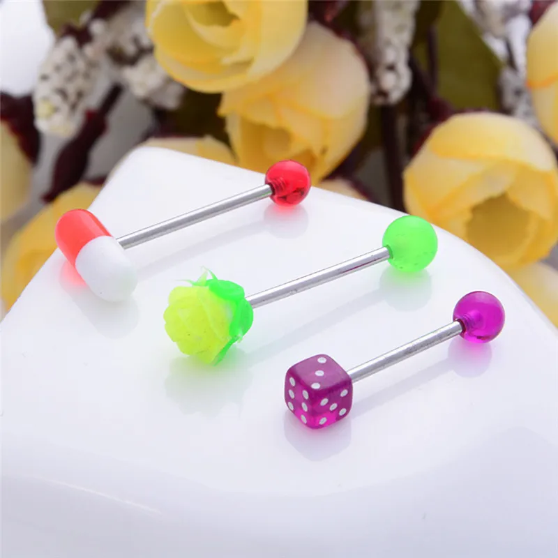 

16 Pcs mixed 316L surgical steel with koosh silicon true blue Piercing ROSE Tongue Bars