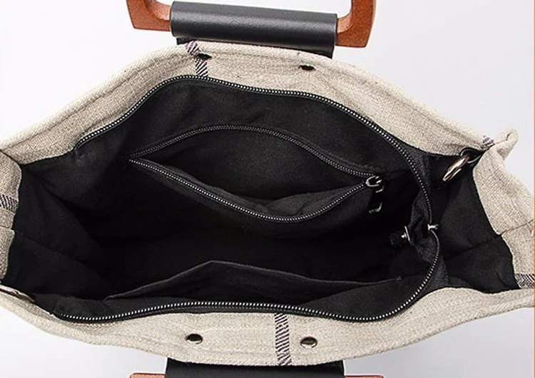 MJ Women Plaid Canvas Tote Casual Beach Bags Big Capacity Women Shopping Bag Daily Use Canvas Handbag Cotton Linen Shoulder Bag (114)