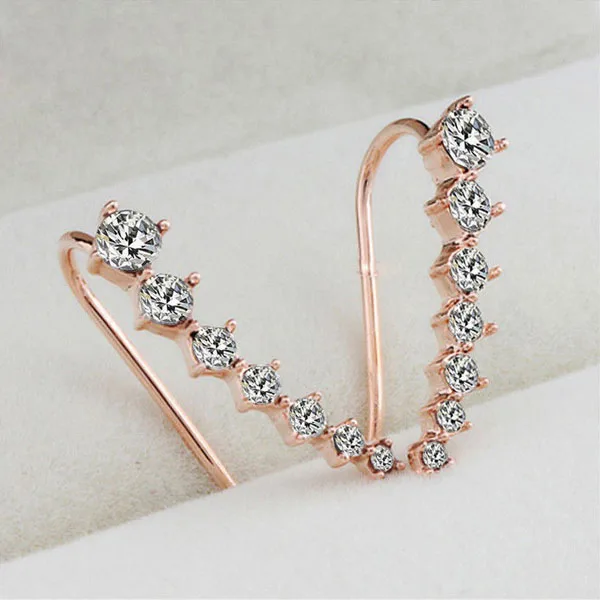 

New Hot CZ Crystal Rhinestone Element Clip Earring For Women Luxury Charm Jewelry Shellhard Silver Plated Ear Hook Earring