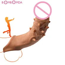 Soft Realistic Big Male Penis Sleeve Extender Cock Penis Ring Reusable Condom Dildo Enlargement Cock Ring Sex Toys For Man Gay