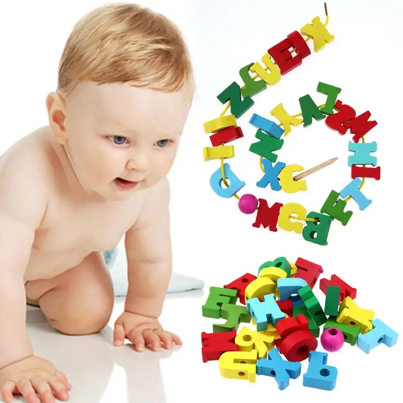 Stringing Threading Beads DIY font b Toys b font for Child Wooden Letters Cartoon Animals Block