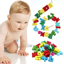 Stringing Threading Beads DIY font b Toys b font for Child Wooden Letters Cartoon Animals Block