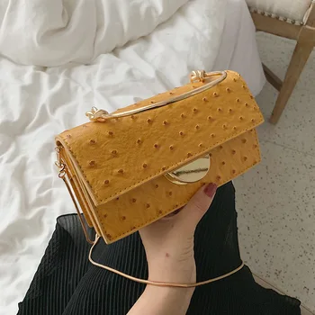 

Summer new women's fashion ostrich pattern retro small square bag metal handle handbag texture chain shoulder bag messenger bag
