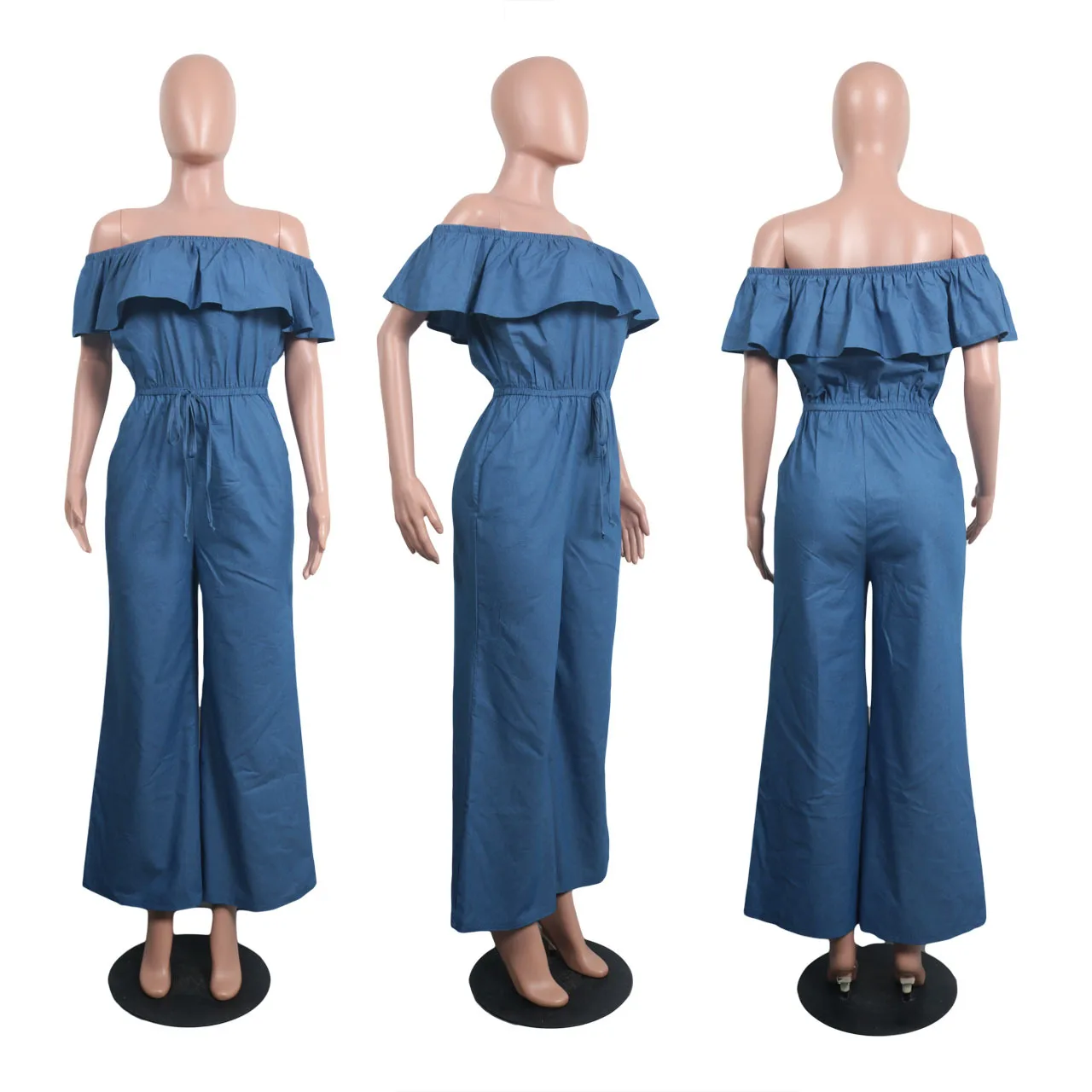 2019 new one-neck baggy denim jumpsuit 2019 new one-neck baggy denim jumpsuit